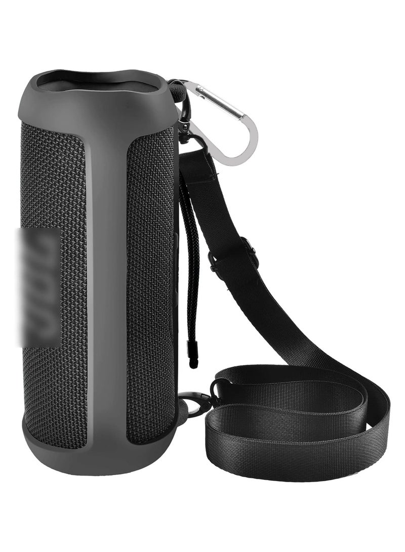 Case for JBL FLIP 6 Waterproof Portable Bluetooth Speaker, Gel Soft Skin Rubber Cover, Travel Carrying Storage Bag Pouch with Shoulder Strap and Carabiner - Black  - Image 1