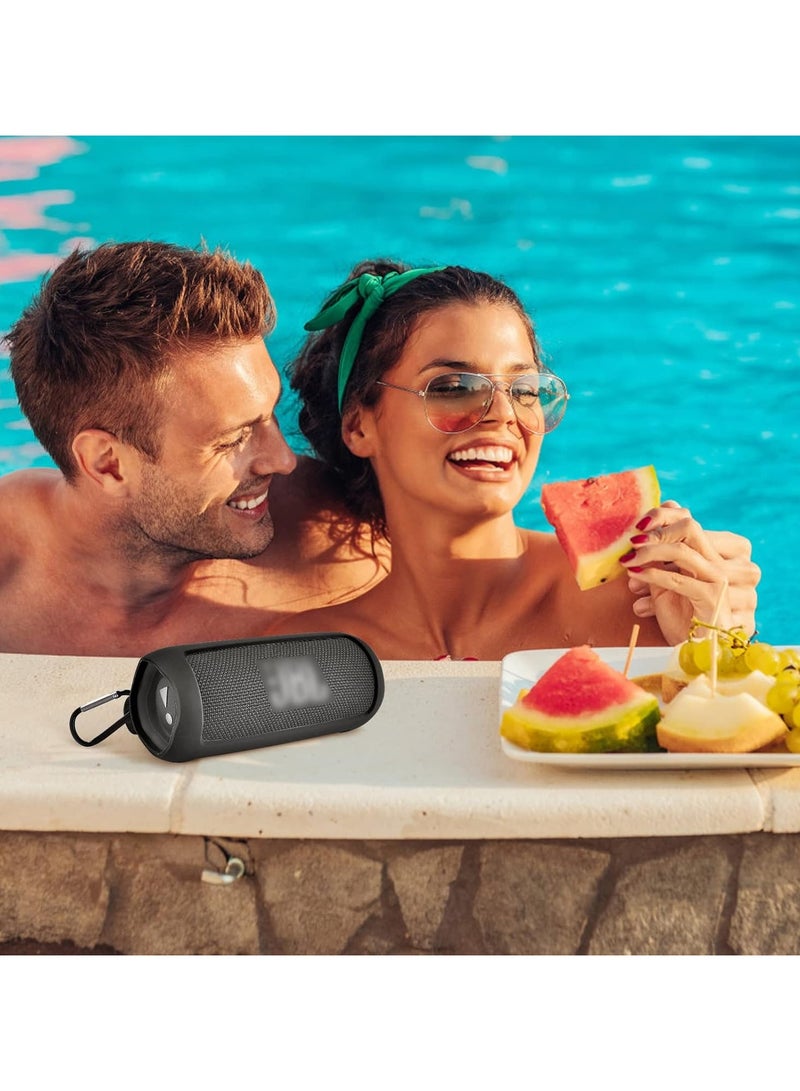 Case for JBL FLIP 6 Waterproof Portable Bluetooth Speaker, Gel Soft Skin Rubber Cover, Travel Carrying Storage Bag Pouch with Shoulder Strap and Carabiner - Black  - Image 4