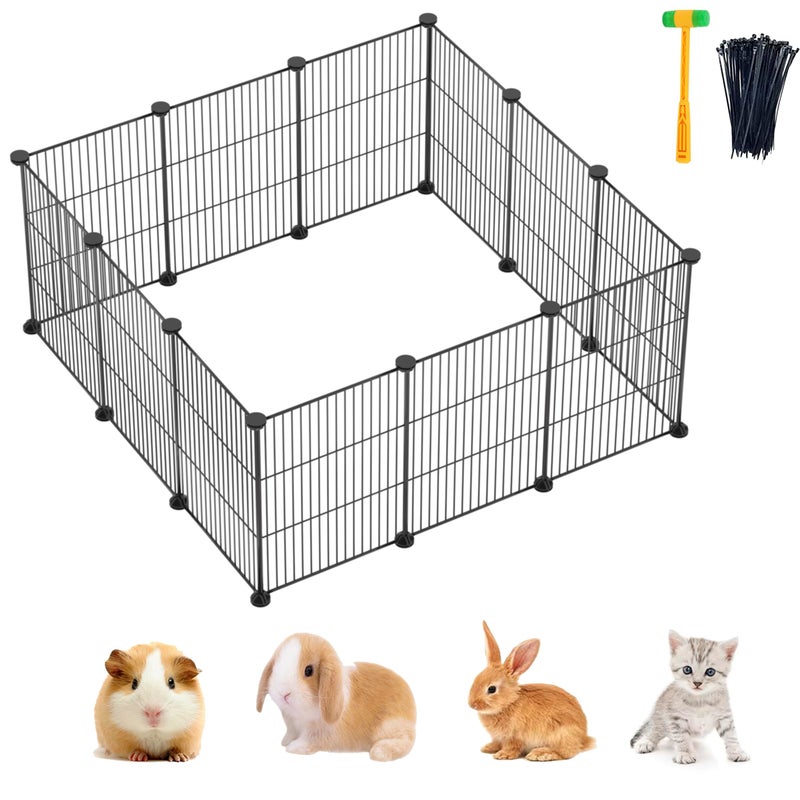 Pet Playpen, Small Animals Cage, DIY Encrypted Metal Wire Rabbit Fence, Guinea Pigs Cages, Kitten Playpen, Indoor & Outdoor Yard Fence for Small Animals Black - 24 pcs