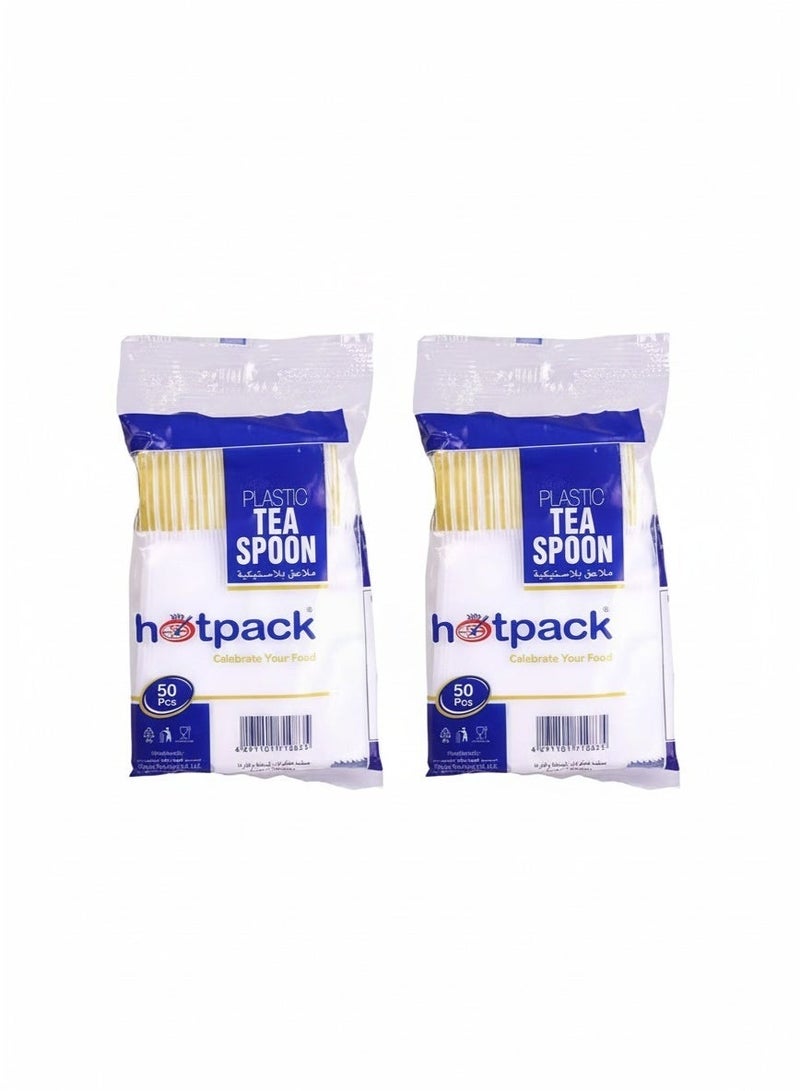 Hotpack Disposable Cutlery Plastic Dessert Spoon White – 50 Pieces × Pack of 2 - Image 2