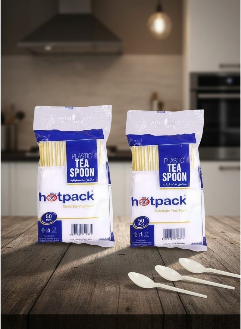 Hotpack Disposable Cutlery Plastic Dessert Spoon White – 50 Pieces × Pack of 2 - Image 1