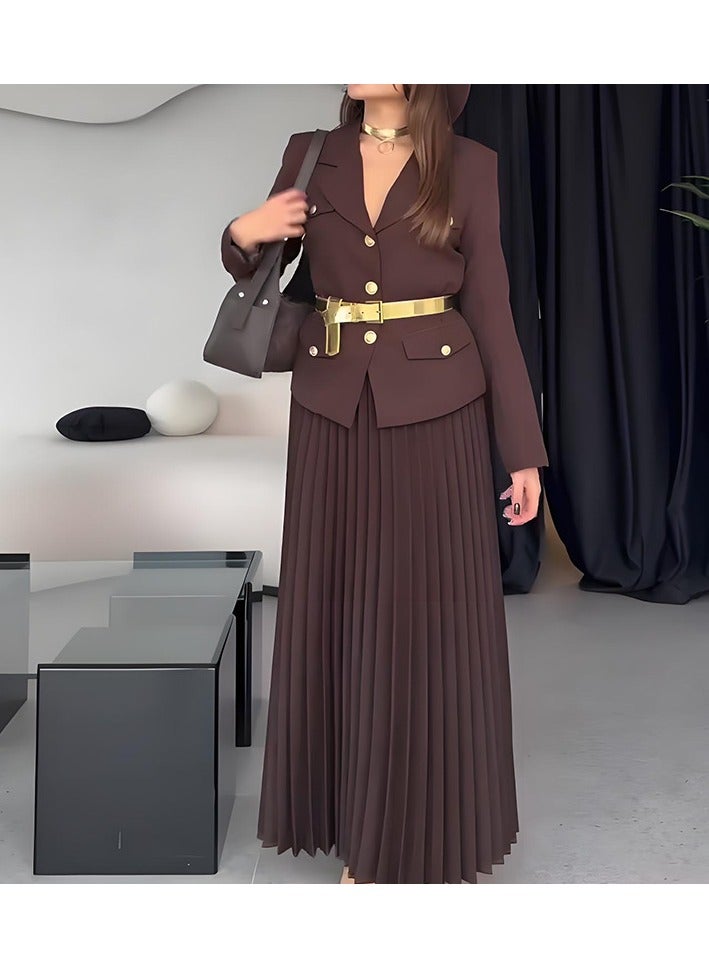 Shougu Solid Color Temperament Lapel Suit Jacket Pleated Suit Skirt  - Image 1