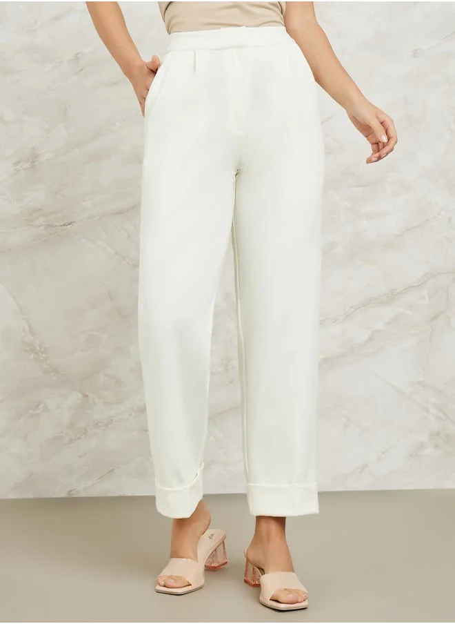 Styli Solid Tailored Pants with Pockets