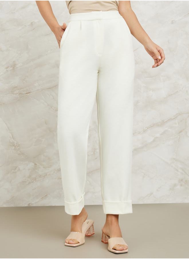 Styli - Solid Tailored Pants with Pockets - Image 1