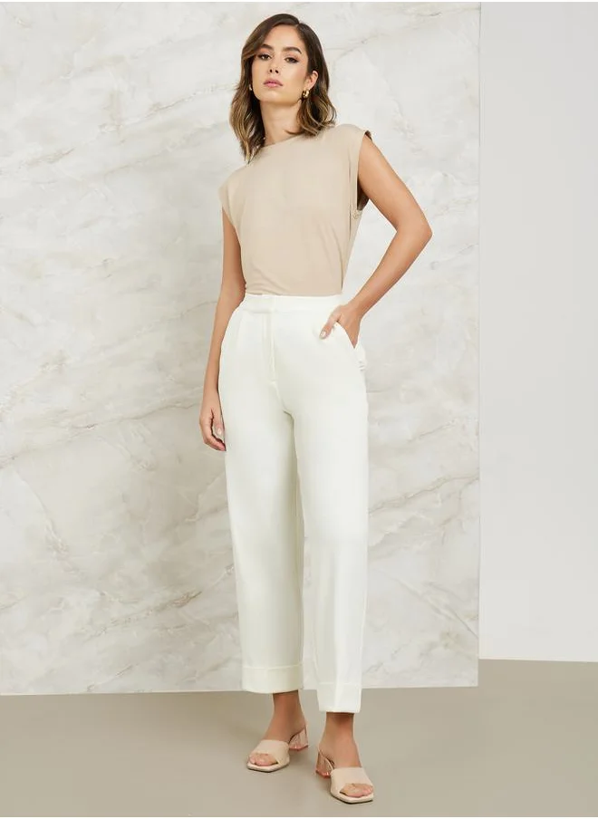 Styli Solid Tailored Pants with Pockets