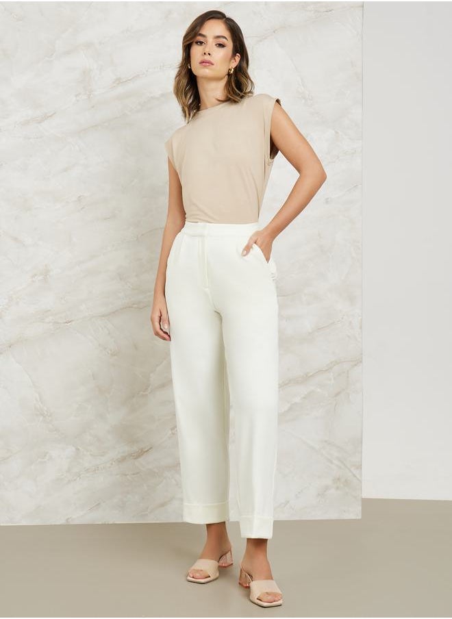 Styli - Solid Tailored Pants with Pockets - Image 1