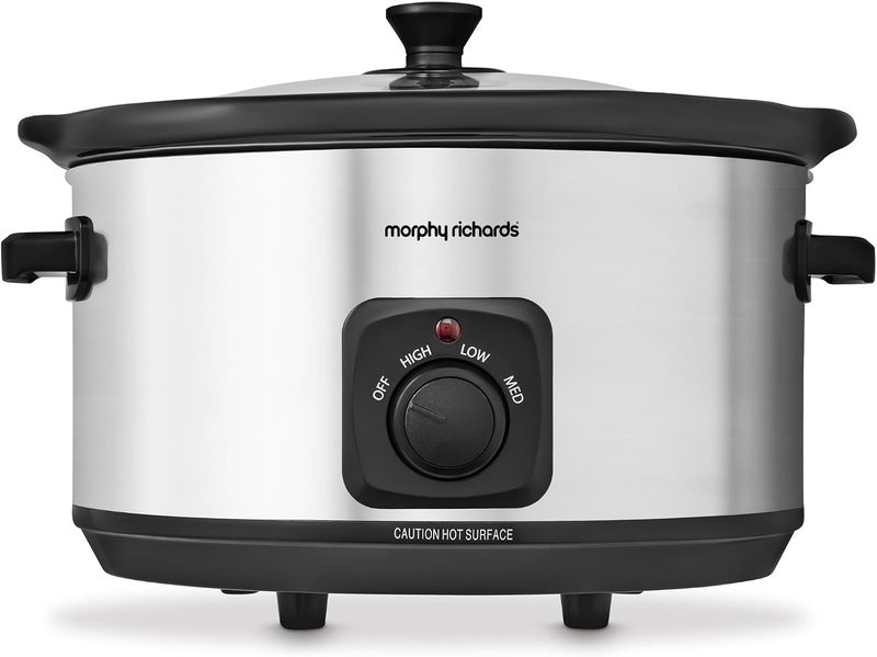 Morphy Richards 6.5L Slow Cooker, Ceramic Pot, 3 Cooking Settings, Easy Clean, Silver, 461013, Brushed Steel - Image 1