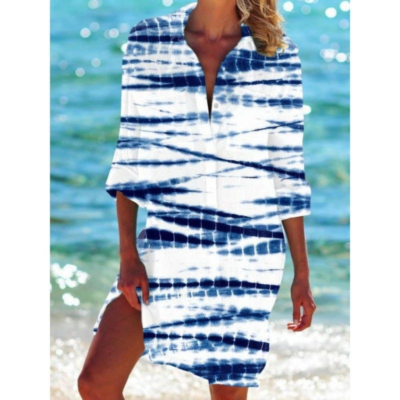 Women's Summer Printed Loose Shirt with Sun Protection for Beach - Image 1
