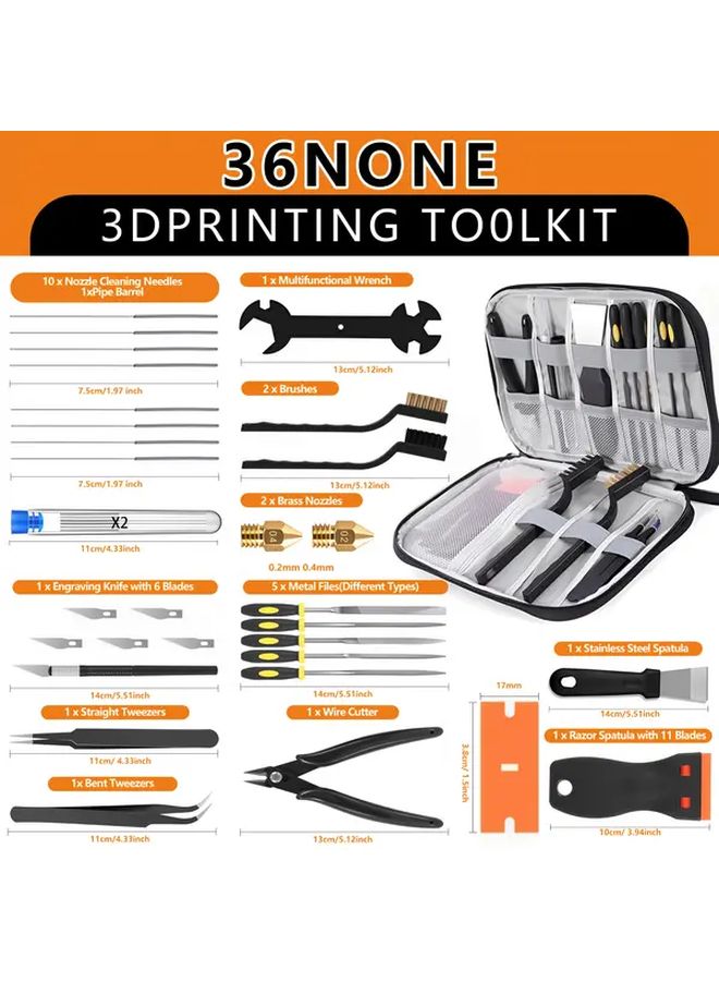 34pc 3D Printer Tool Kit Heavy Duty Case Precision Maintenance Set - Image 2