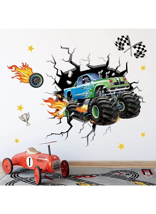 decalmile 3D Racing Car Wall Stickers, Multi Color, Vinyl, Indoor, Waterproof, for Kids Room, Boys Bedroom, Living Room Decor - Image 1