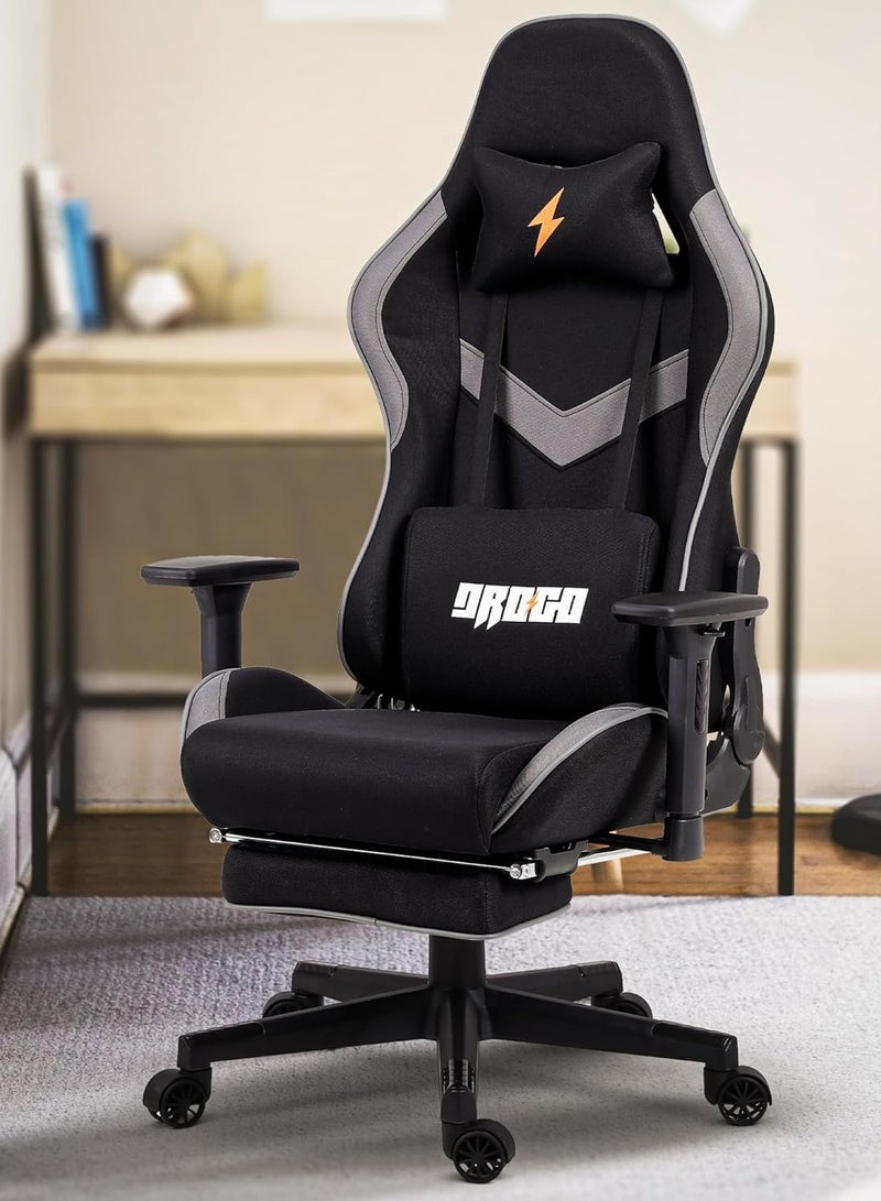 DROGO Ergonomic Gaming Chair with 7 Way adjustable Seat 3D Armrest Fabric Material Desk Chair Head USB Massager Lumbar Pillow Video Games Chair Home Office Chair with Full Recliner Back Footrest Black - Image 1