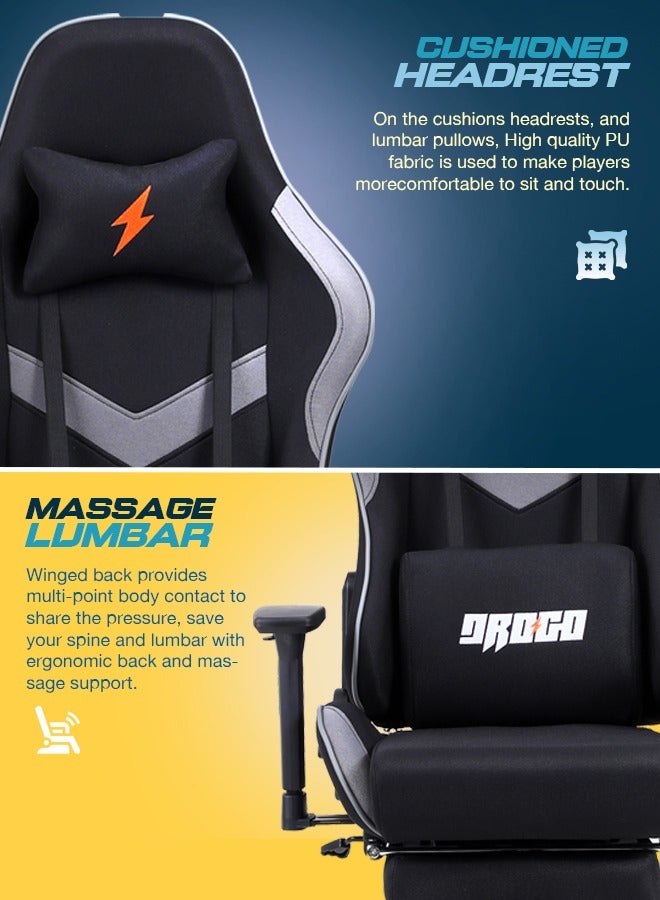 DROGO Ergonomic Gaming Chair with 7 Way adjustable Seat 3D Armrest Fabric Material Desk Chair Head USB Massager Lumbar Pillow Video Games Chair Home Office Chair with Full Recliner Back Footrest Black - Image 3