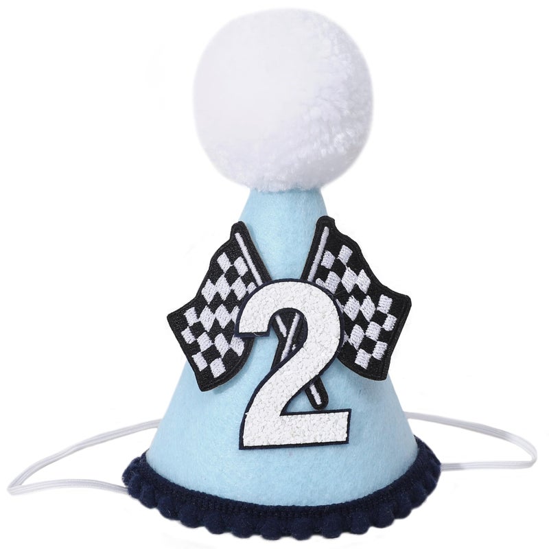 Agkvw Race Car 2nd Birthday Crown for Boys Fast Birthday Hat and Decoration Blue Decor