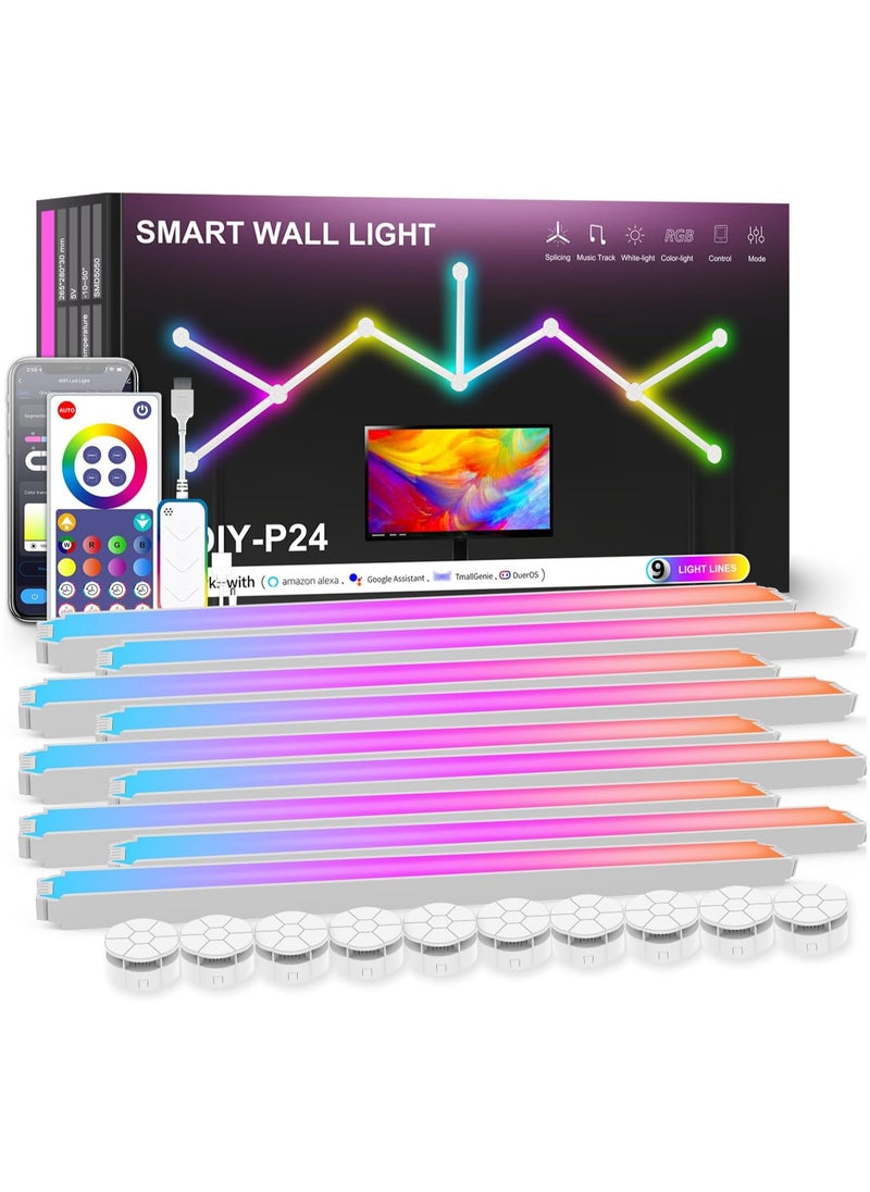 LUMIVE Lumive Smart LED Panel Light Set with WiFi, RGB, dimmable, supports music sync and remote control via app, set of 9 pieces (three-prong plug, Alexa-compatible).  - Image 1