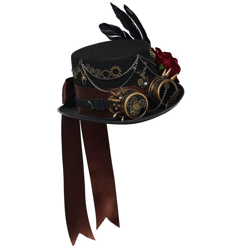 COSDREAMER Women Men Steampunk Top Hats with Goggle Halloween Costume Hats (61cm, A) - Image 2