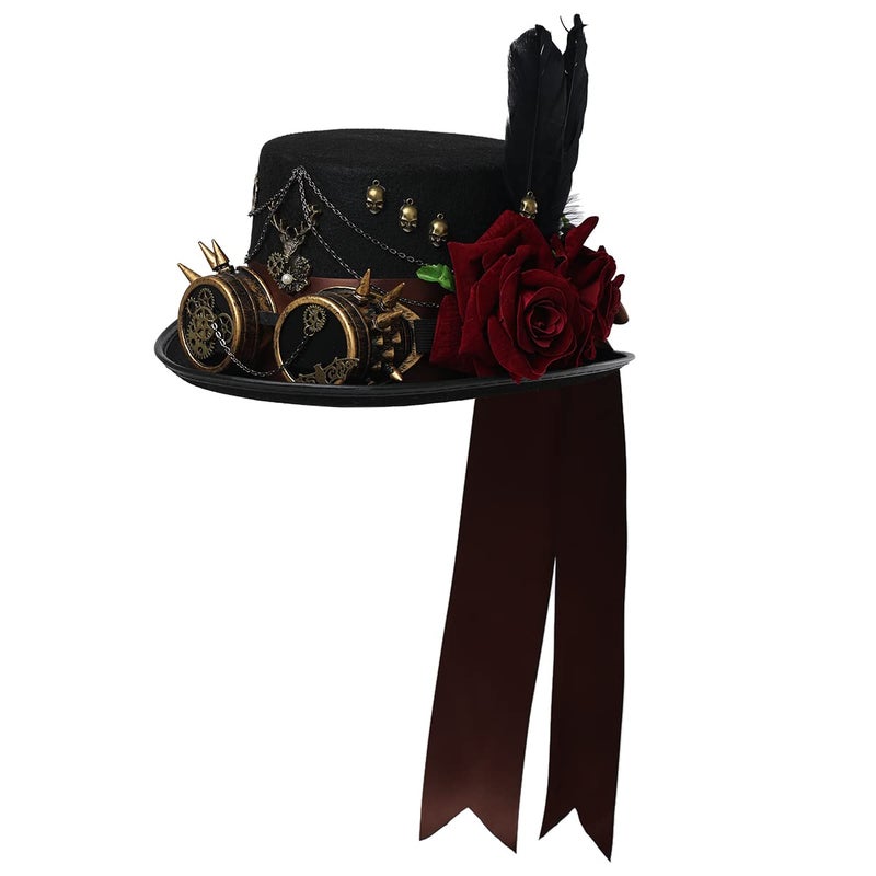 COSDREAMER Women Men Steampunk Top Hats with Goggle Halloween Costume Hats (61cm, A) - Image 1