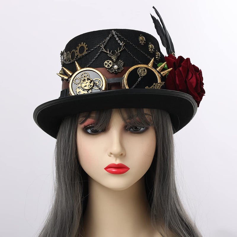 COSDREAMER Women Men Steampunk Top Hats with Goggle Halloween Costume Hats (61cm, A) - Image 4