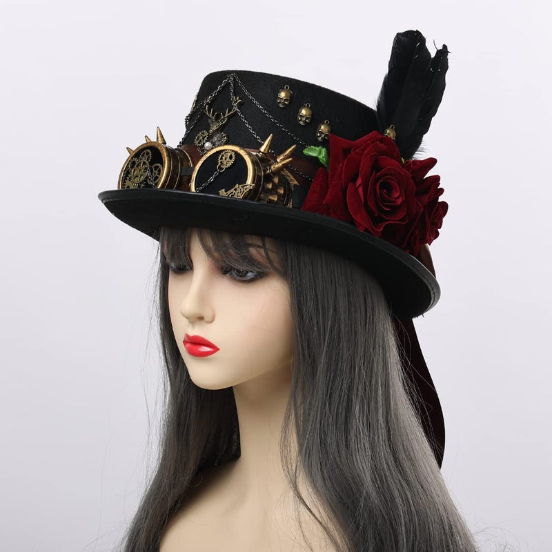 COSDREAMER Women Men Steampunk Top Hats with Goggle Halloween Costume Hats (61cm, A) - Image 3