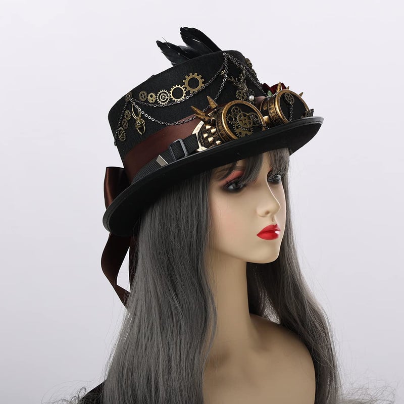 COSDREAMER Women Men Steampunk Top Hats with Goggle Halloween Costume Hats (61cm, A) - Image 5