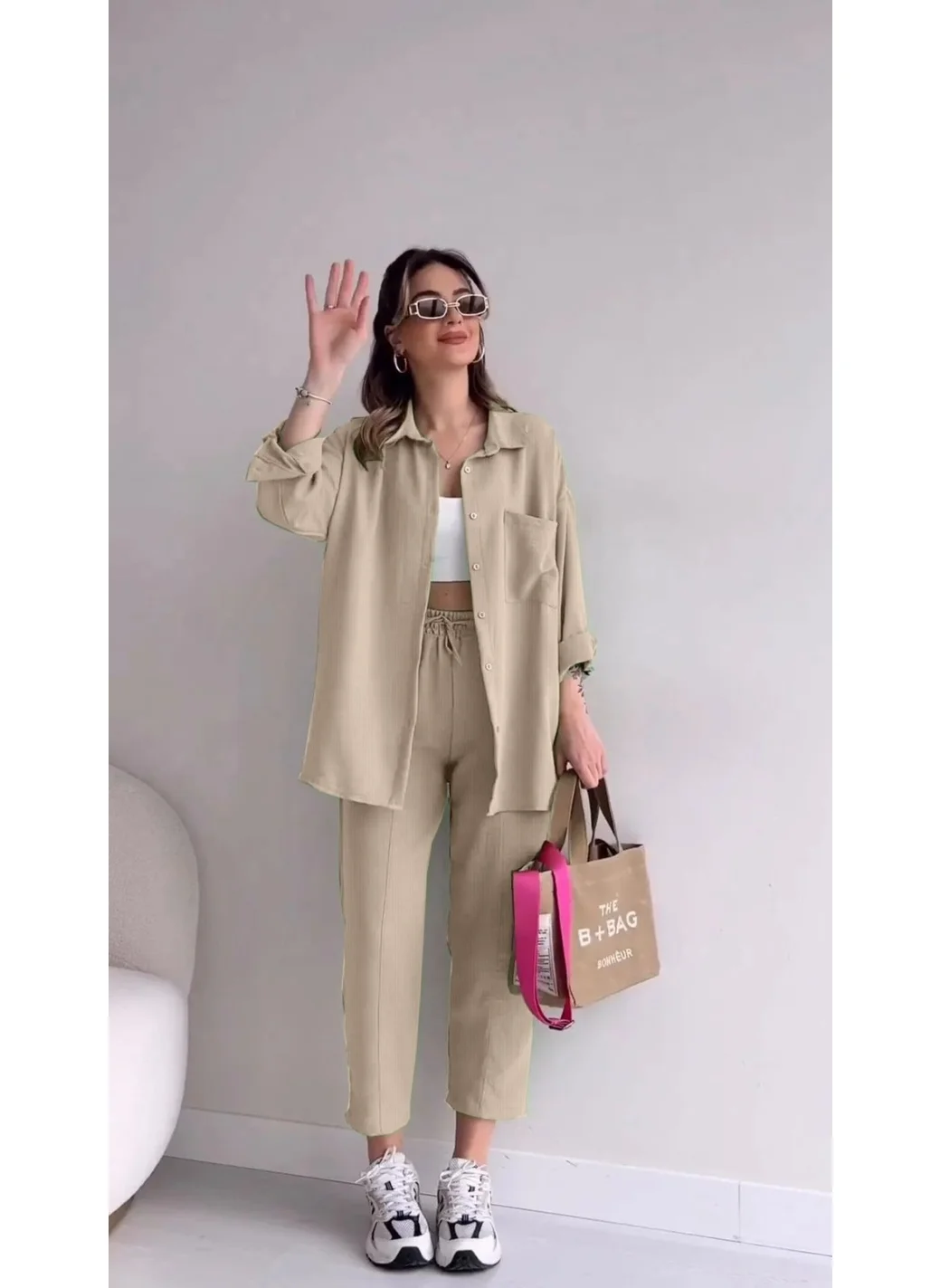 Barbora Linen Casual Women's Two Piece Suit Pants Shirt