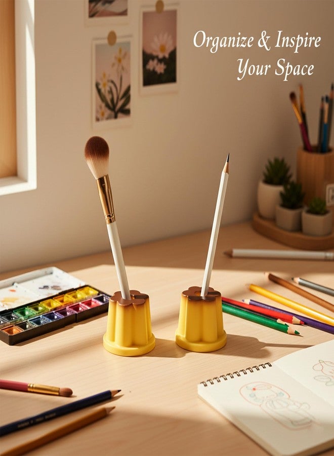 Umbrotiger Mini Pudding Pen Cups 2-Pack - Red-Yellow Gradient Brush Holders for Tiny Desks Cute Cosmetic Organizer Pods, Artist & Student Gift Set - Image 3