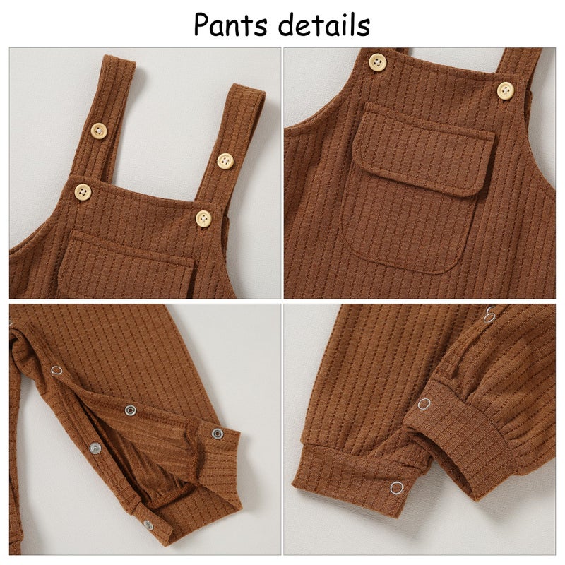 CARETOO Baby Overalls For Boys Infant Boy Romper Bodysuit Newborn Baby Boy Clothes 2pcs Spring Fall Stripe Outfits Bib Overall Pants(0-18 Month) - Image 2