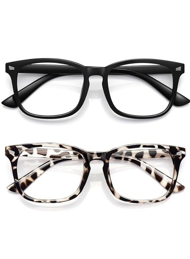 Unisex Stylish Nerd Non-prescription Glasses For Women Men, 2PCS Fashion Vintage Square Frame Fake Eyeglasses, Anti-Blue Light Full Frame Retro Fashion Simple Frame Glasses For Travel Holiday - Image 1