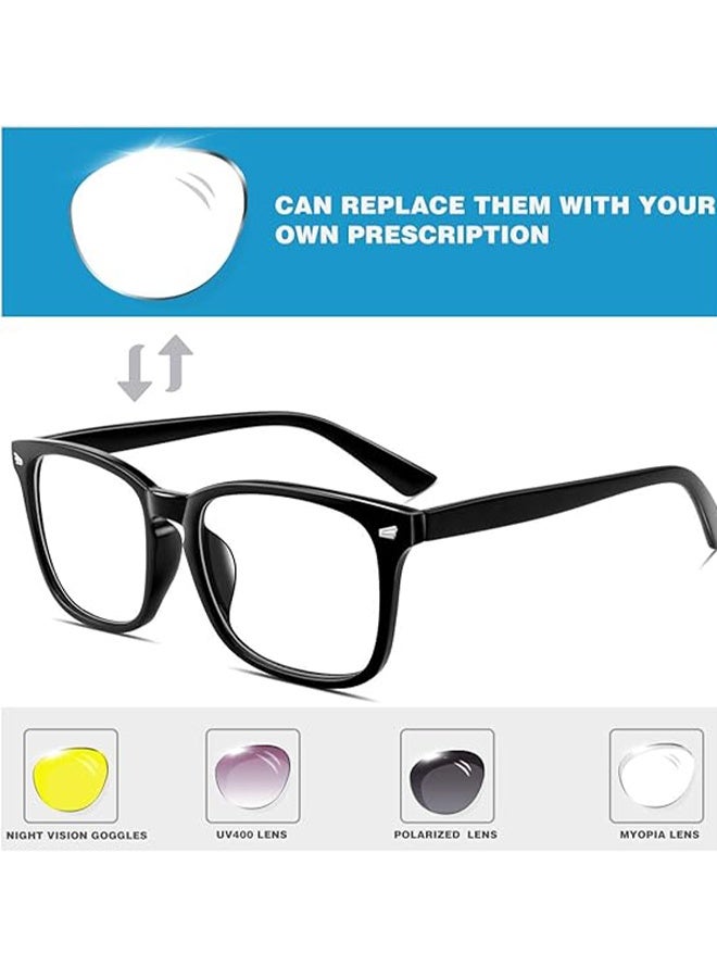 Unisex Stylish Nerd Non-prescription Glasses For Women Men, 2PCS Fashion Vintage Square Frame Fake Eyeglasses, Anti-Blue Light Full Frame Retro Fashion Simple Frame Glasses For Travel Holiday - Image 4