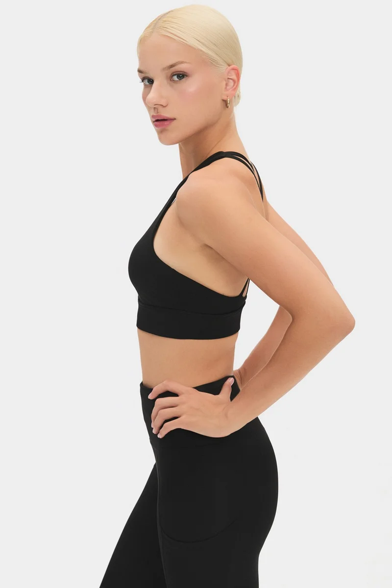 جويستار Women's Halter Neck Blue Gray Supportive Back Detailed Covered Sports Bra