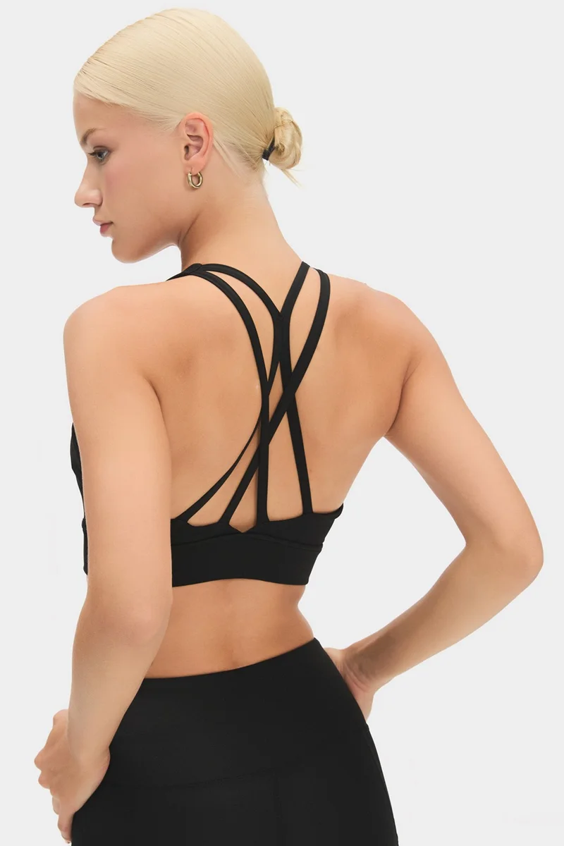 جويستار Women's Halter Neck Blue Gray Supportive Back Detailed Covered Sports Bra