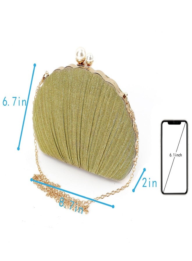 Felice Ann Women Mini Seashell Evening Bag Clutch Handbag Chain Strap Cross-body Shoulder Bag,Pleated Golden - Image 3