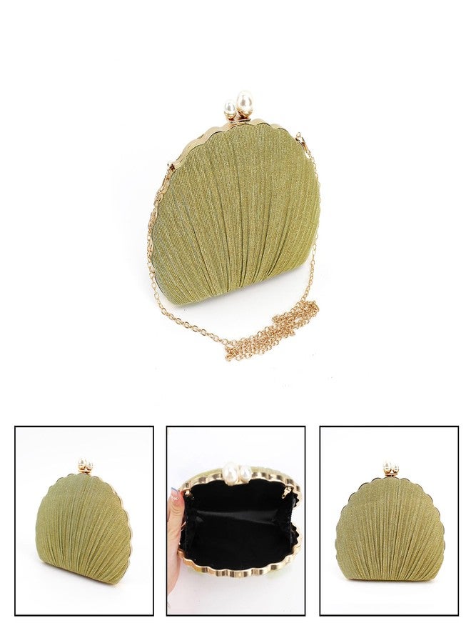 Felice Ann Women Mini Seashell Evening Bag Clutch Handbag Chain Strap Cross-body Shoulder Bag,Pleated Golden - Image 4