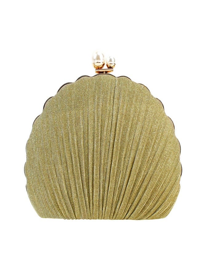 Felice Ann Women Mini Seashell Evening Bag Clutch Handbag Chain Strap Cross-body Shoulder Bag,Pleated Golden - Image 1