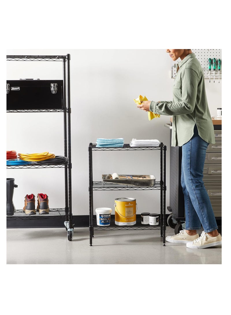 راكسوم وحدة تخزين ضيقة بثلاثة رفوف مع أرفف قابلة لتعديل الارتفاع وأقدام مستوية، أقصى وزن 340 كجم، لون أسود، أبعاد 34 سم عمق × 58.9 سم عرض × 76.2 سم ارتفاع - Image 2