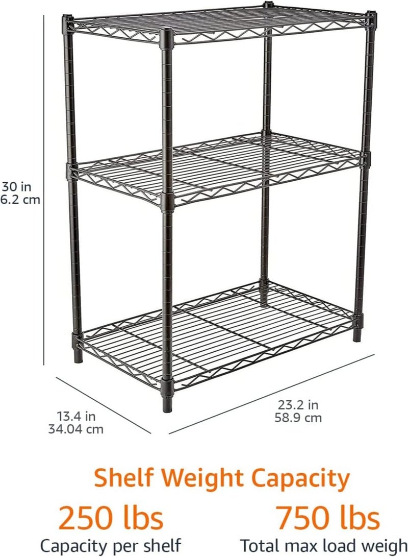 راكسوم وحدة تخزين ضيقة بثلاثة رفوف مع أرفف قابلة لتعديل الارتفاع وأقدام مستوية، أقصى وزن 340 كجم، لون أسود، أبعاد 34 سم عمق × 58.9 سم عرض × 76.2 سم ارتفاع - Image 3