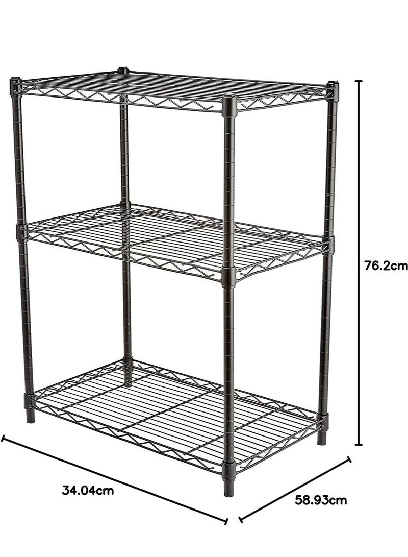 راكسوم وحدة تخزين ضيقة بثلاثة رفوف مع أرفف قابلة لتعديل الارتفاع وأقدام مستوية، أقصى وزن 340 كجم، لون أسود، أبعاد 34 سم عمق × 58.9 سم عرض × 76.2 سم ارتفاع - Image 4