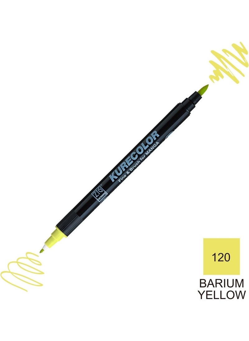Zig Kurecolor Mangaka Fine&brush Double Sided Pencil CNKC-2200 No 120 Barium Yellow  - Image 1