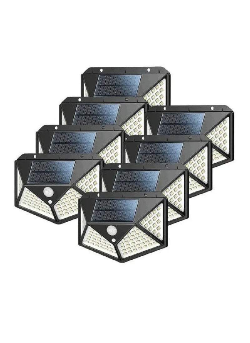 Yuwell Pack Of 8 Pcs 100 Led Solar Outdoor Light Solar Motion Sensor Security Lights With 3 Lighting Modes Wireless Solar Wall Lights Waterproof Solar Powered Lights For Garden Home And Garage Use Black  - Image 1