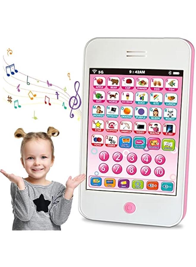 Baby Phone /Kids Tablet Learn Alphabets Words Numbers Music- ABC Learning for Toddlers Educational Toy for 3Years+ (Pink) - Image 1