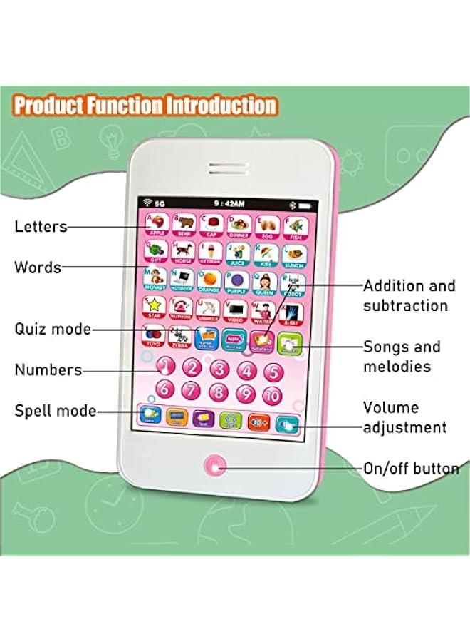 Baby Phone /Kids Tablet Learn Alphabets Words Numbers Music- ABC Learning for Toddlers Educational Toy for 3Years+ (Pink) - Image 2