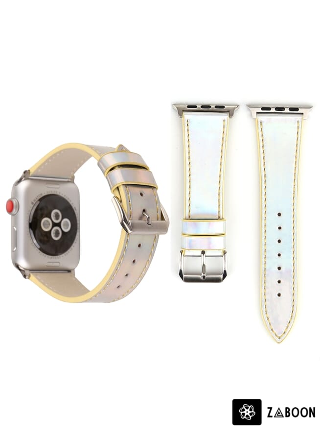 Zaboon Fashion Laser Series Genuine Leather Wrist  for Apple Watch Series 3 & 2 & 1 38mm(Yellow) - Image 1