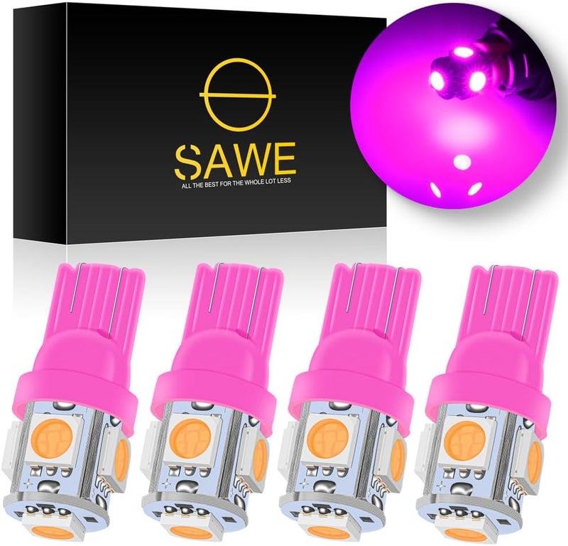 SAWE 168 194 2825 T10 W5W 5050 5-SMD LED License Plate Dome Map Lights Bulbs - Pack of 4 (Pink/Purple) - Image 1