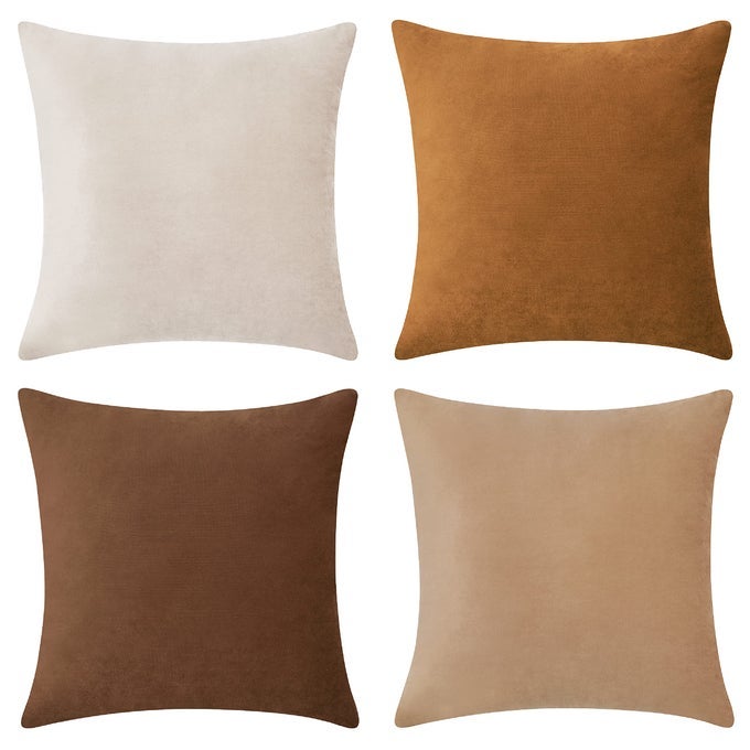 DECORATIVE THROW PILLOW COVERS CUSHION CASES SET OF 4 SOFT VELVET MODERN DESIGNS MIX AND MATCH FOR HOME DECOR PILLOW INSERTS NOT INCLUDED 18X18 INCH BROWNBEIGE