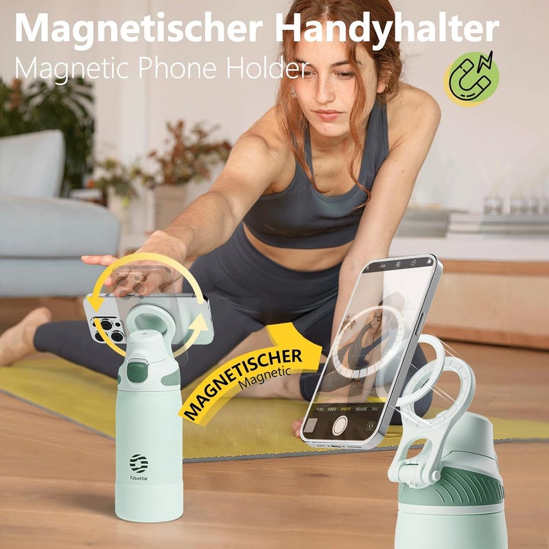 Fjbottle Thermal Water Bottle with Straw, Magnetic Handle Phone Holder + Double Drinking System Sports Bottle 1L/700/600 ml – 1 Click Opening/BPA/Leak Free for Gym, Yoga - Image 3