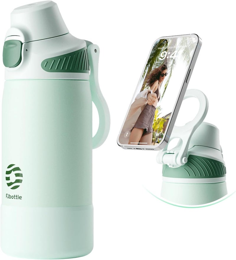 Fjbottle Thermal Water Bottle with Straw, Magnetic Handle Phone Holder + Double Drinking System Sports Bottle 1L/700/600 ml – 1 Click Opening/BPA/Leak Free for Gym, Yoga - Image 1