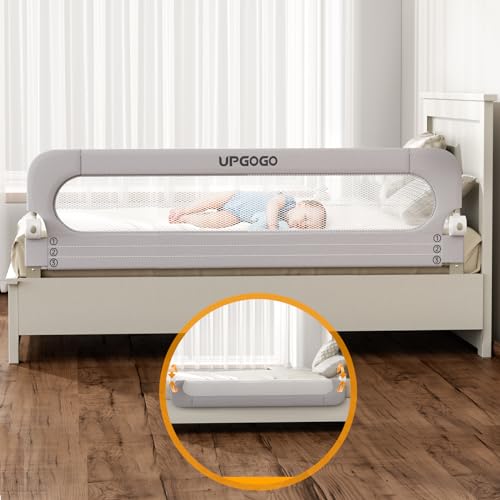 UPGOGO Folding Bed Rail for ToddlersBaby Bed Rail Guard with Reinforced Anchor Safety SystemFit BunkFull SizeQueenKingTwinGrey71x236