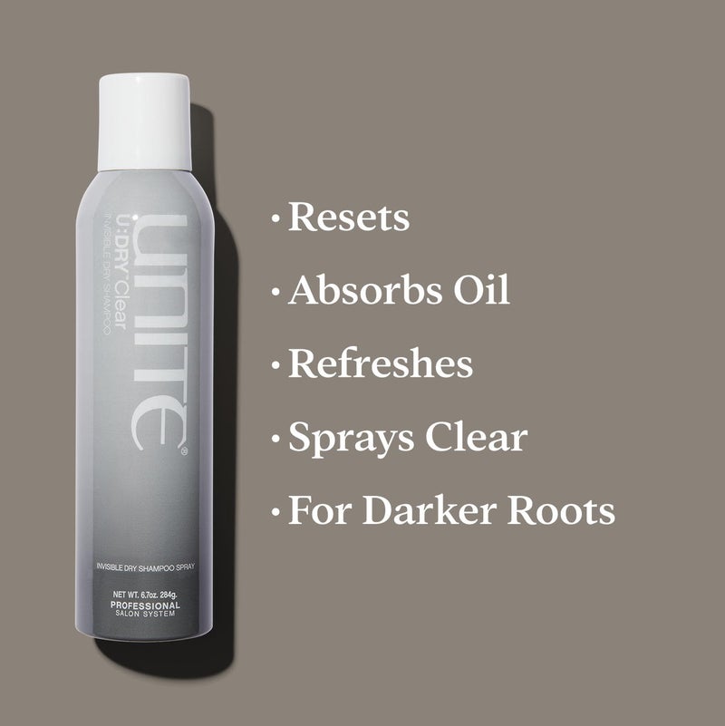 UNITE Hair - U:DRY Clear Invisible Dry Shampoo - Absorbs Oil, Neutralizes Odor, and Leaves No Residue - Ideal for Dark Tones and All Hair Types, 6.7 oz - Image 2