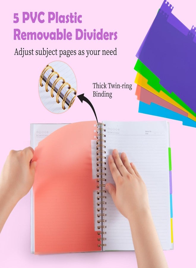 Kutoda 5 Subject Notebook for Work with Removable Dividers Tabs, Large 8.5" x 11 Spiral Lined Notebooks for School Note Taking & Organizer, A4 240 Pages College Ruled Journal for Women & Writing, Purple - Image 2