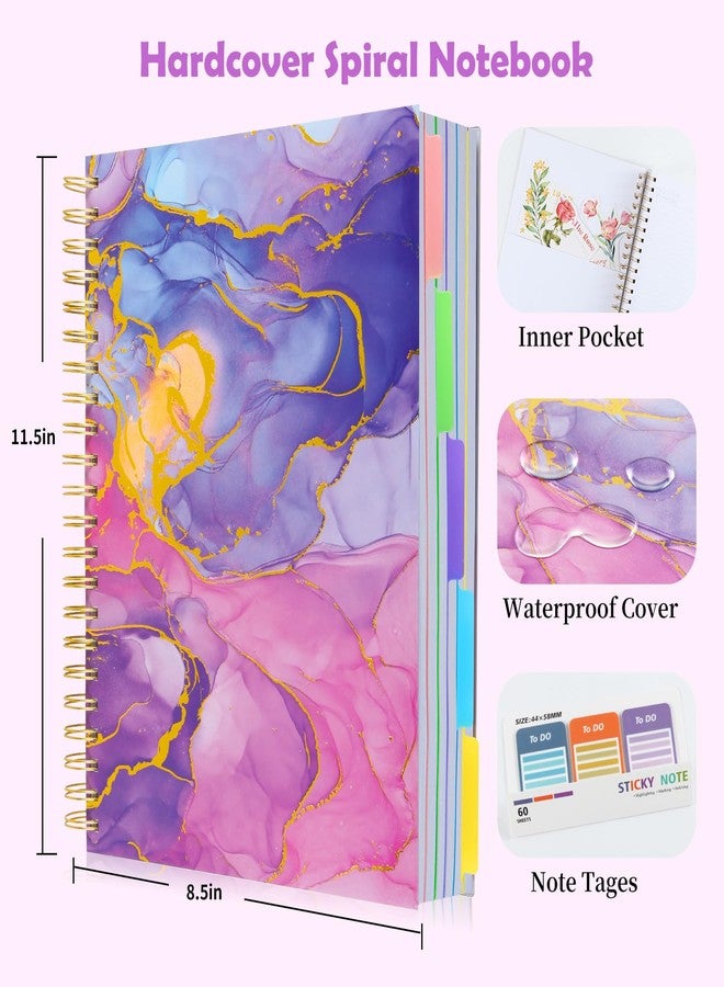 Kutoda 5 Subject Notebook for Work with Removable Dividers Tabs, Large 8.5" x 11 Spiral Lined Notebooks for School Note Taking & Organizer, A4 240 Pages College Ruled Journal for Women & Writing, Purple - Image 3