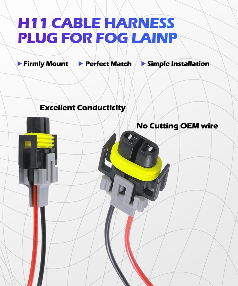 SCUARI Car Fog Light Wiring Harness Kit,Car Accessories,H8/ H9/ H11 Fog Light Harness Connector,Waterproof Pigtail Adapter Plug,Used to Stabilize The Headlight to Turn Fog Lights (2PCS) - Image 4